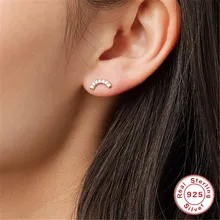 ROXI 925 пробы серебряные радужные CZ серьги-гвоздики для женщин крошечные кубические циркониевые С-образные серьга геометрической формы корейские ювелирные изделия