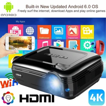 

4K WiFi 1080P Android 6.0 Wireless LED Video Projector Home Theater Cinema 3200LM 3D Dual HDMI 1GB+8GB Dual USB VGA TV/AV