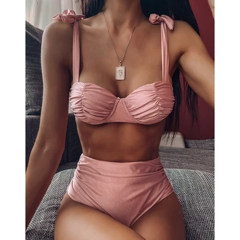 

Sexy Pleated Push Up Bikini 2020 Summer Bathing Suit High Waist Bikinis Set Swimwear Women Swimsuit Female maillot de bain femme