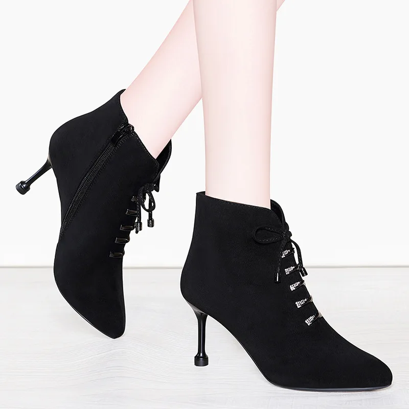 

Lycra Kington Pointed-Toe Thin Heeled Short Boots Women's 2019 Autumn And Winter New Style Martin Boots Platform Boots Children