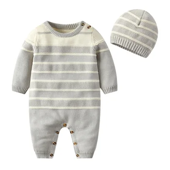 

Baby Hooded ropa de baby Romper newborn Baby boy girls winter clothes knitted jumpsuit cotton grey sweater 2 Clothes sets