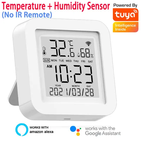 Temperature Humidity Sensor & IR Remote Control Smart Home Tuya LCD Detector Wireless Thermometer For AC TV Alexa Google