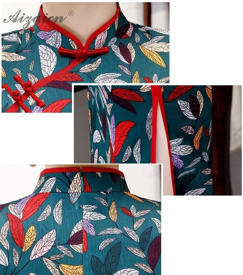 Летнее Новое аналогичное шелковое ретро платье Cheongsam длинное тонкое Повседневное платье в восточном стиле с принтом Qi Pao Китайская традиционная одежда Qipao