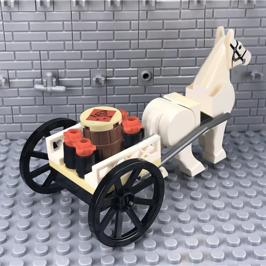 Compatible with Legoings Wine cart White Horse Animal Car Building Blocks MOC City Street Accessories Bricks Kits DIY Toys Gifts (1)
