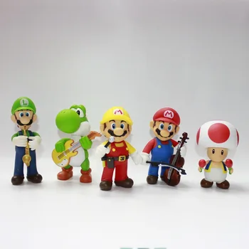 

5pcs/lot Musical Instruments Super Marioed Bros Action Figure Toys Yoshied Luigi Mushroom 10cm Mini Figures Toys For Kid