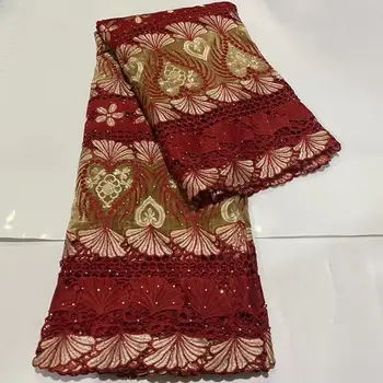 

(5yards/pc) new coming wine red African cord lace fabric with excellent velvet and embroidery for party dress FLA004
