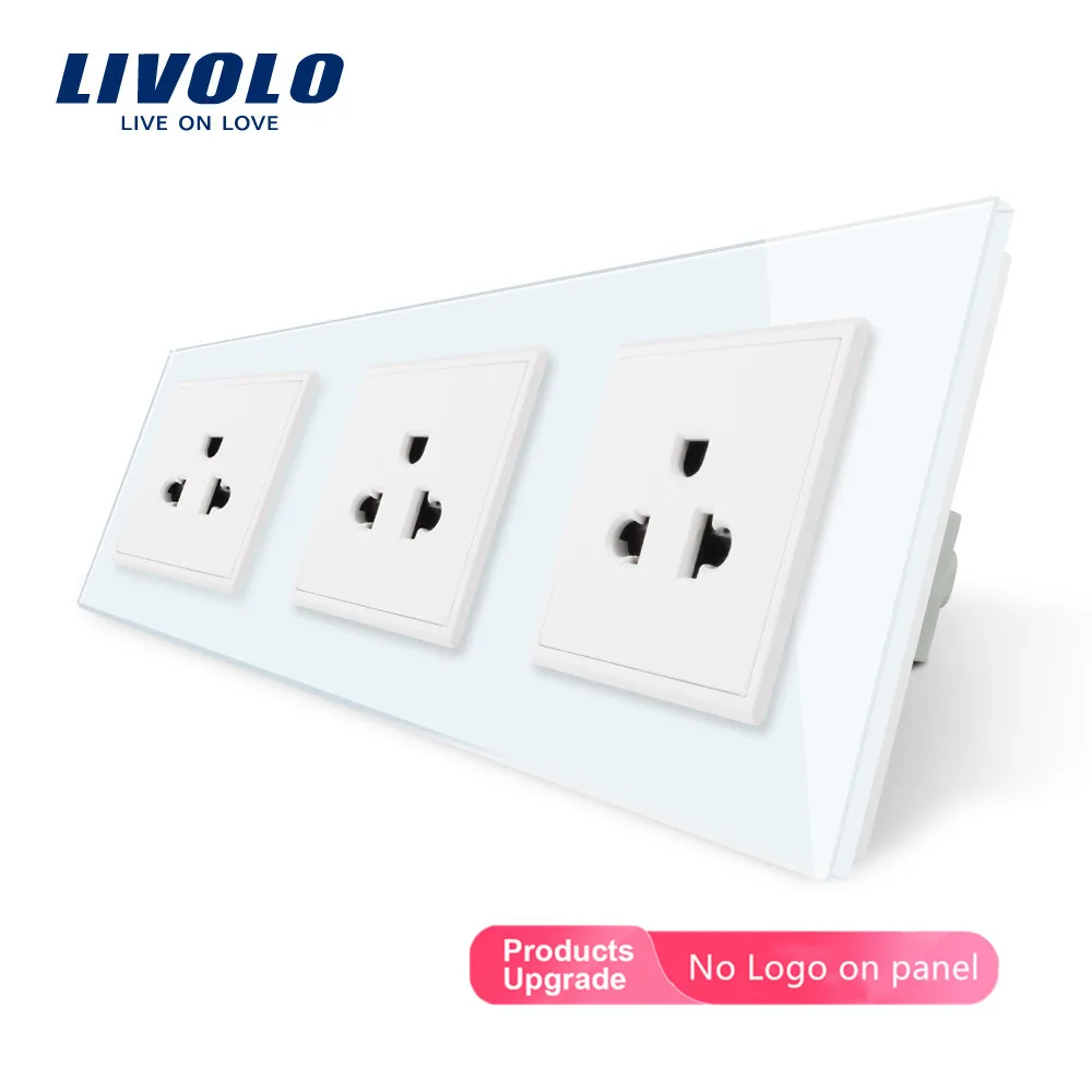 White-No logo Livolo стандарт США розетка, Белый/Черный Кристалл стекло, 16A тройной стены розетки без вилки, C7C3US-11/12, без логотипа - Тип: White-No logo