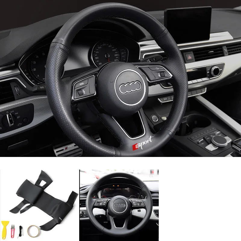 Lsrtw2017 кожаный чехол на руль автомобиля для Audi A4 A6 Q5 Q3 Q5 A3 A5 аксессуары для интерьера - Название цвета: black black wire 1