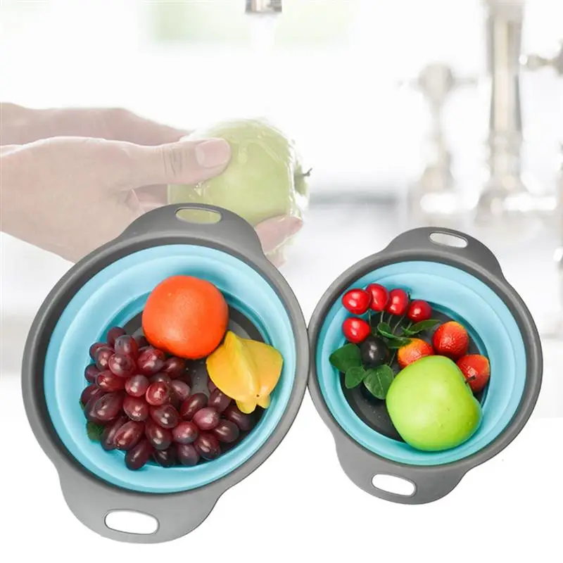 Silicone Collapsible Drain Basket Filter Creative Folding Vegetable Fruit Storage Basket Kitchen Multifunctional Storage Tool