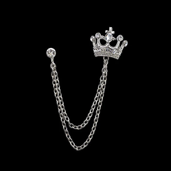 Elegant Hanging Chain Brooch Pins Breastpin Crystal Crown Brooch Pin for Women Men Shirt Crown  Collar Lapel Pins