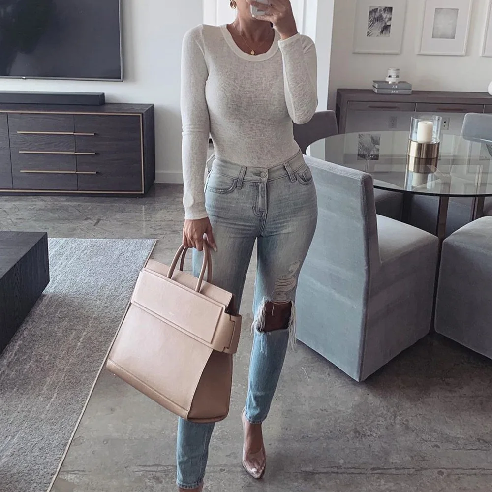 BKLD Sexy Bodysuit Long Sleeve O-Neck Rompers Jumpsuits Autumn Female Clothes Clubwear New Fashion Solid Bodycon Bodysuits