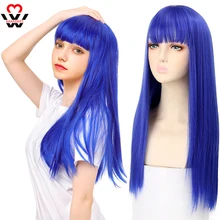 MANWEI Women Long Wigs Synthetic Hair Straight Wig for Cosplay Heat Resistance Pink Gold Blue Black Green