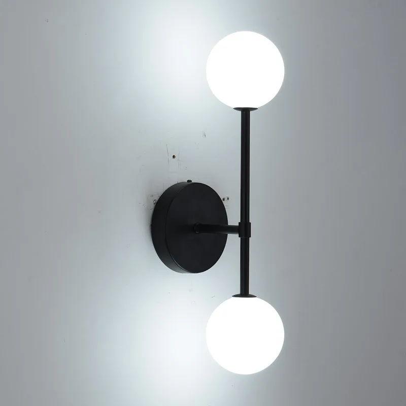 Скандинавские светодиодные Стеклянные Настенные лампы прикроватные лестницы для спальни ванной зеркальный светильник медный черный настенный светильник домашний декор Домашний Светильник ing G9 - Цвет абажура: Black 2 lights