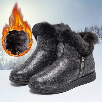 

Female Snow Boots Winter Boots Women Flat Waterproof Nice Shoes Botas Mujer Botas Femininas De Inverno Black Plus Size Sequin