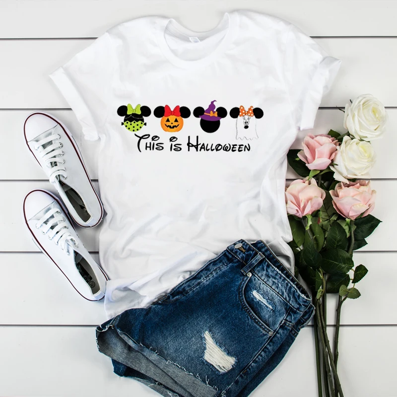 

Women Print Pumpkin Ear Bow Womens Cute Fall Autumn T This Is Halloween Top Graphic Tee Shirt Ladies Tshirt Female T-shirt