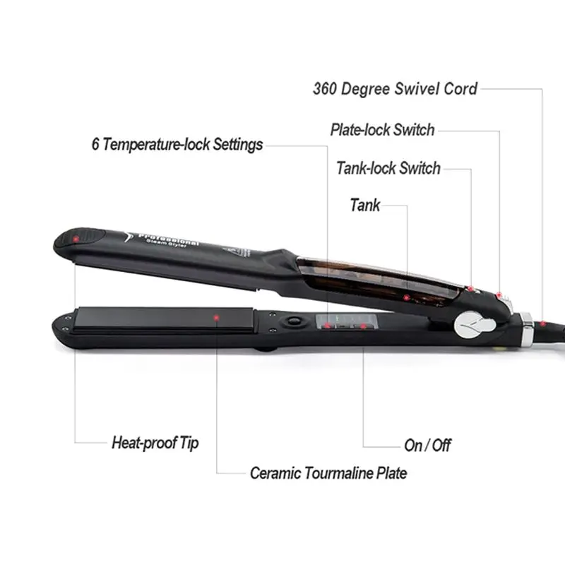 

Hairdressing Professional Steam Style Dual Use Straight Hair Curling Splint R3MF