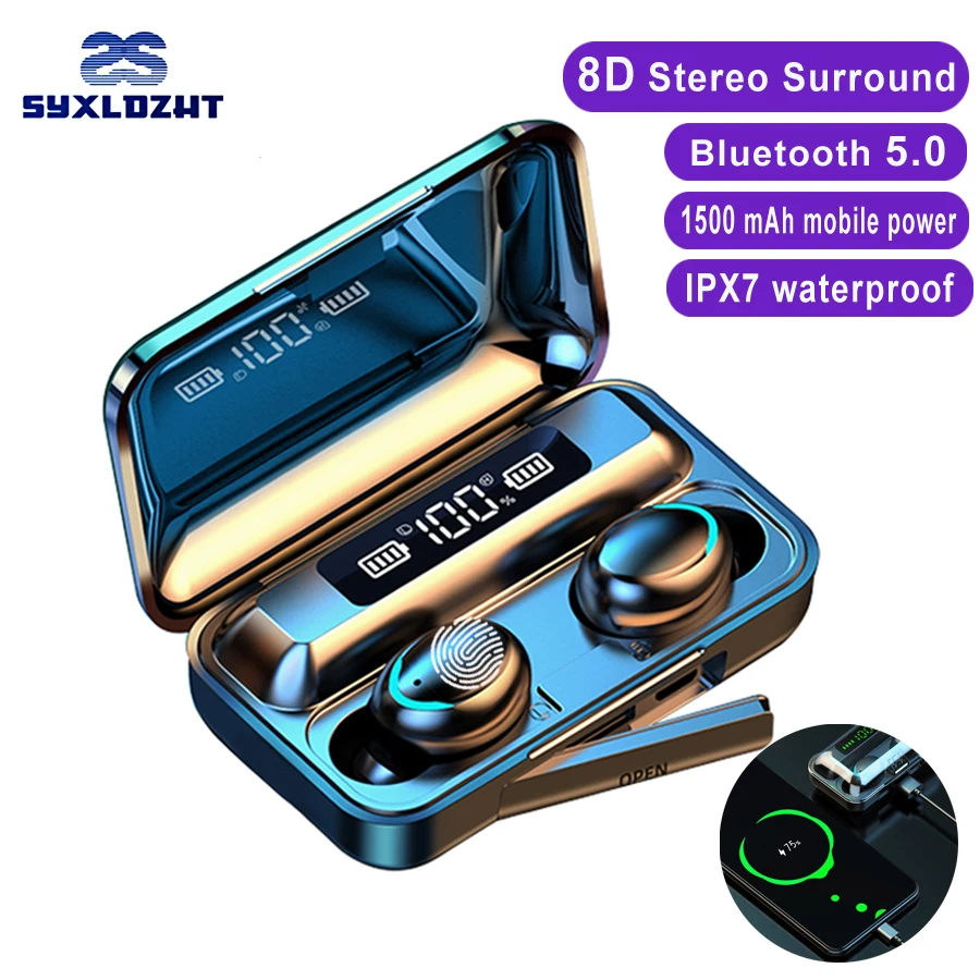 F9-5 TWS 5 0 Bluetooth наушники беспроводные 8D бас стерео гарнитура с шумоподавлением
