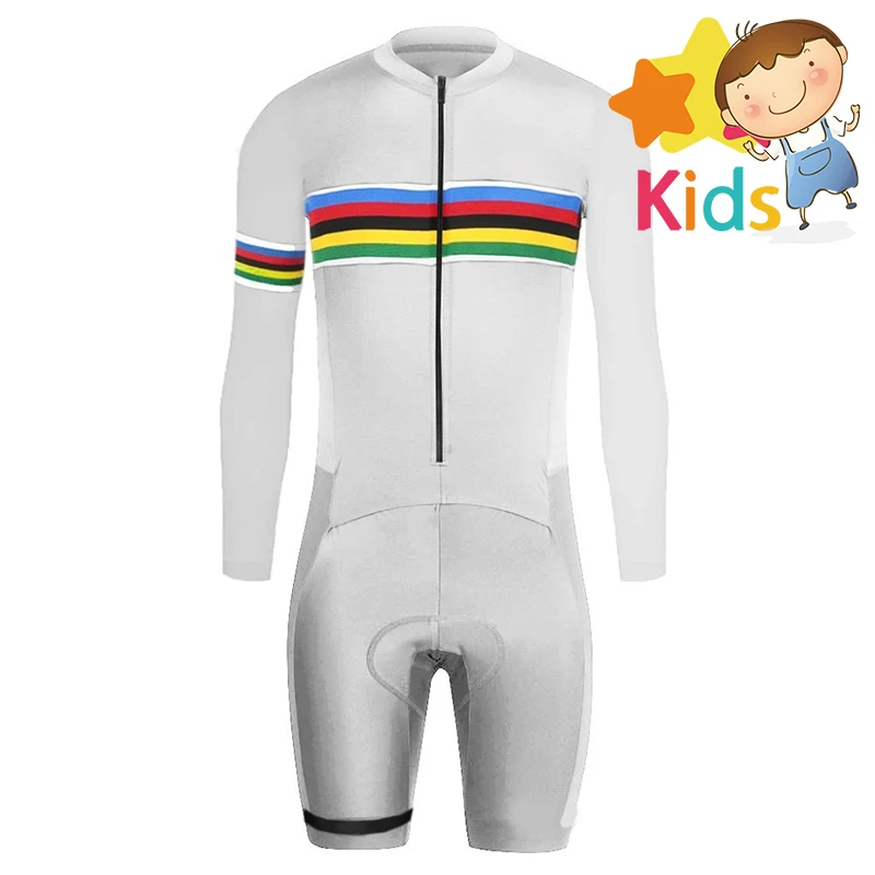 6 цветов, Pro Speedsuit, детский велокостюм, Триатлон с длинными рукавами для детей, спортивный костюм, спортивный костюм, одежда для велоспорта - Цвет: Белый