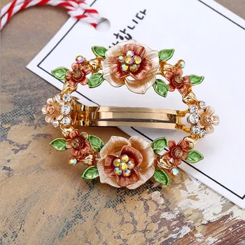 

muylinda Flower Enamel Hair Pin Clip Rhinestone Hair Jewelry For Women Fashion Crystal Hair Accessories