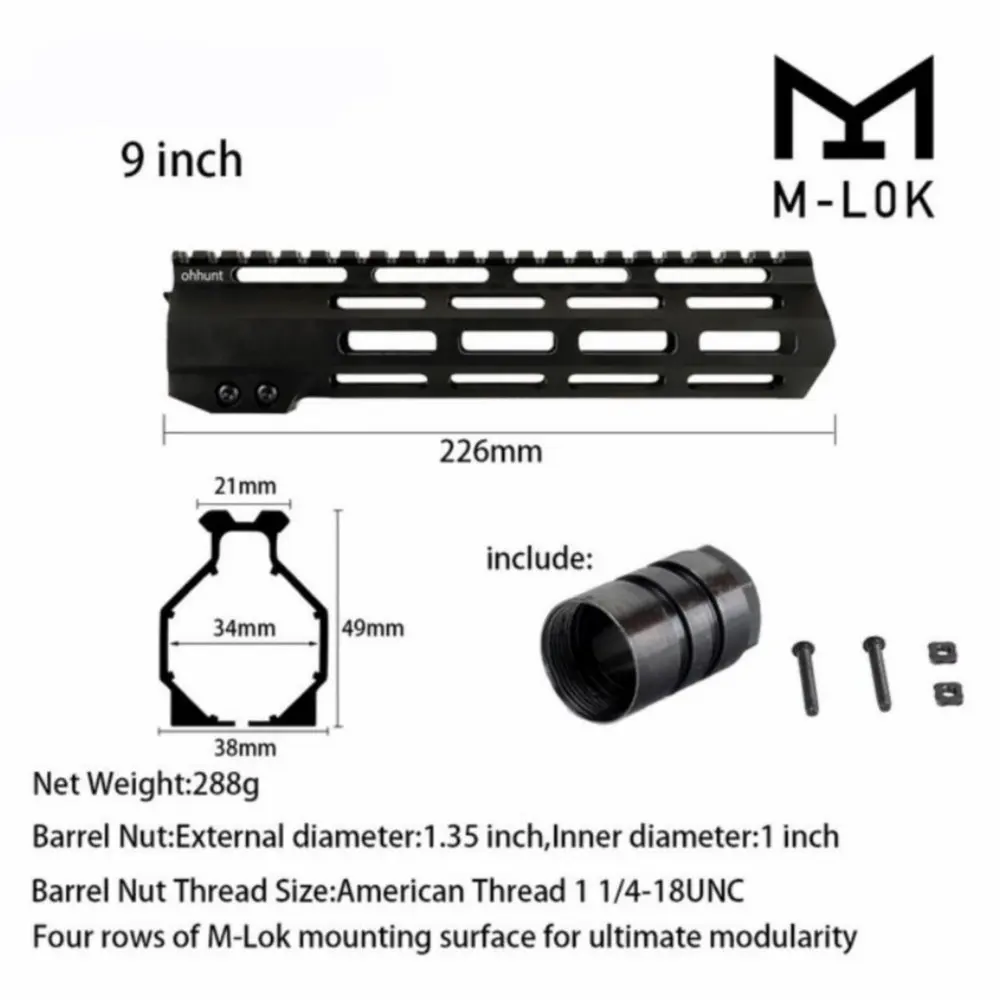 9 inch Black AR15 бесплатно поплавок M-LOK Handguard " 9" 1" 12" 13," 15" 1" Пикатинни тонкий стиль стальная муфта ствола для крепления прицела - Цвет: 9 inch Black