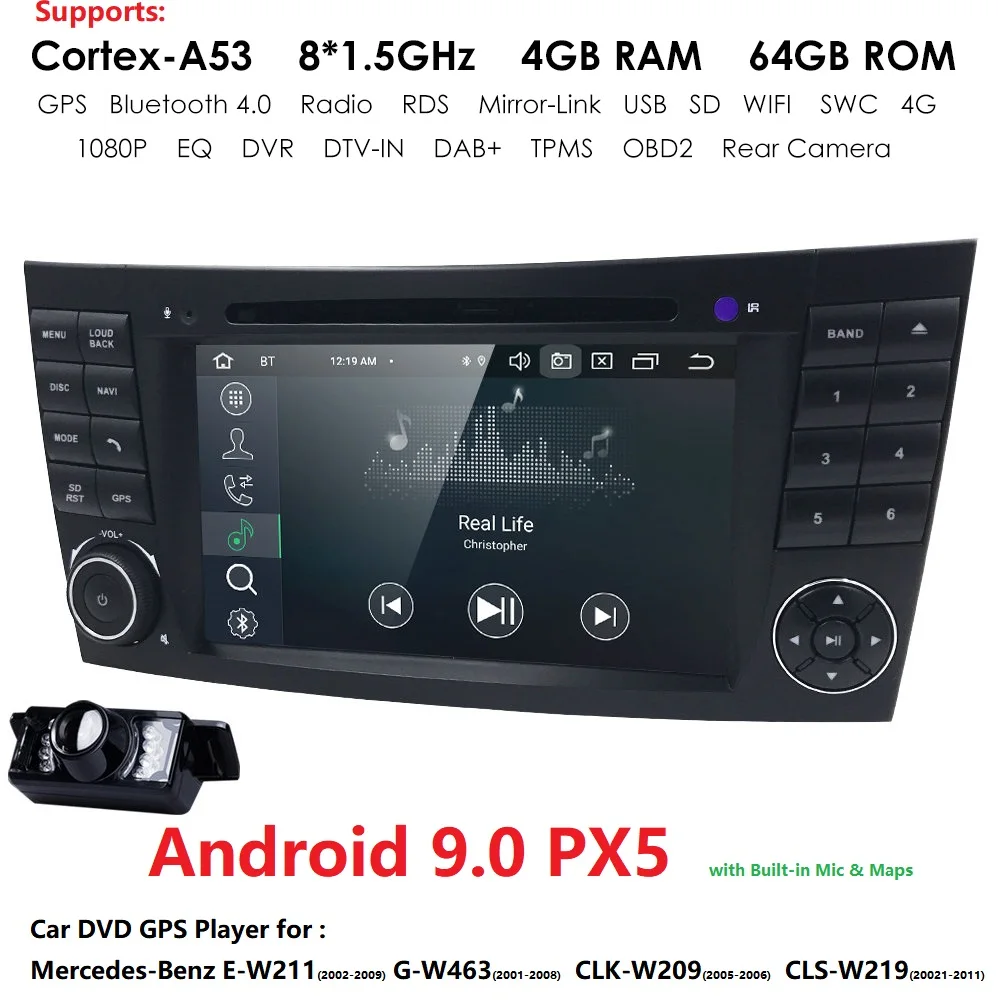 Ips 4G+ 64G Android 9,0 2din автомобильный dvd-плеер для Mercedes Benz E-class W211 E200 E220 E300 E350 E240 E270 E280 класс CLS W219 wifi