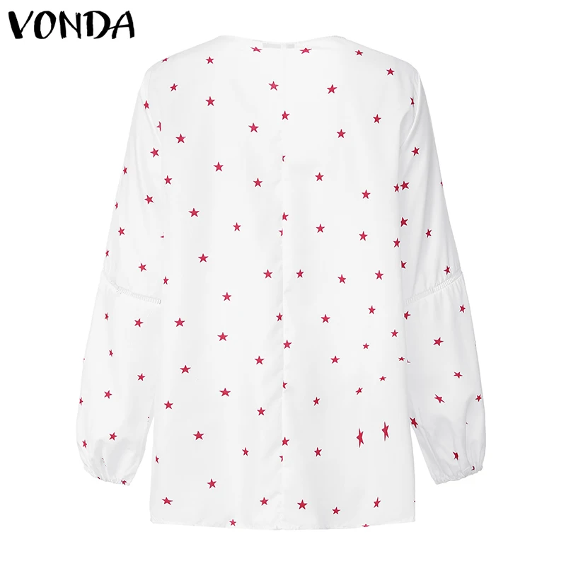 VONDA Женская винтажная Свободная блуза с принтом звезды осенние Рубашки с длинным рукавом и v-образным вырезом повседневные пляжные Топы Femininas Blusas Большие размеры