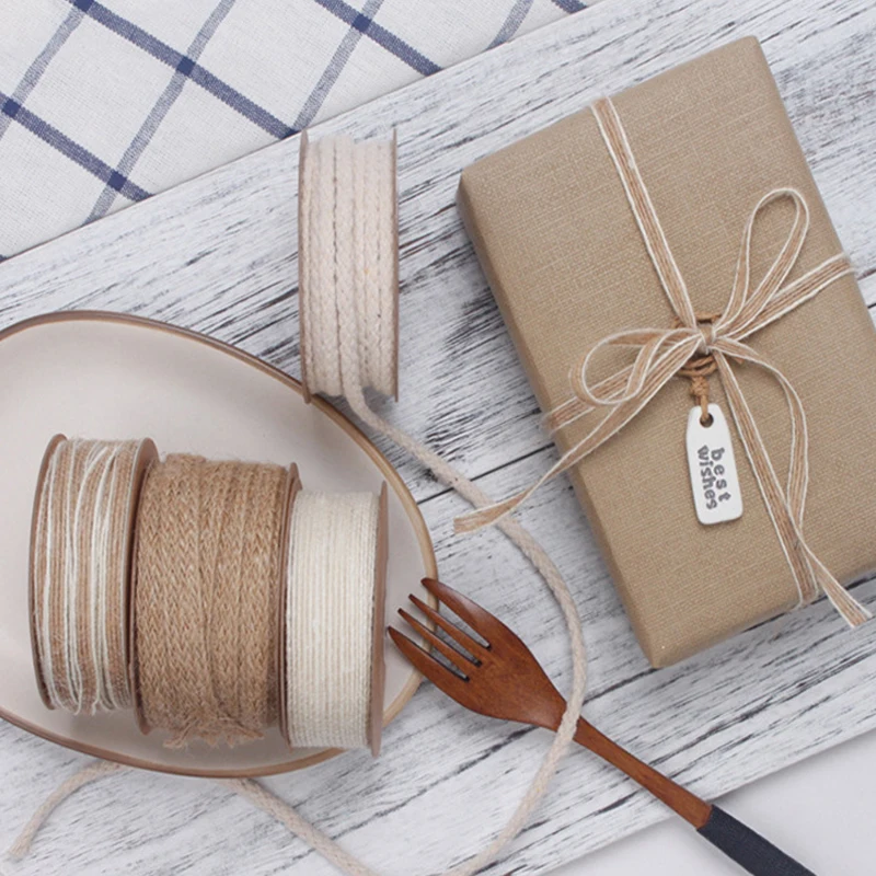 Natural Vintage Jute Burlap Hessian Ribbon With Lace 10M/Roll Rustic Wedding Decoration Party DIY Craft Christmas Gift Packaging