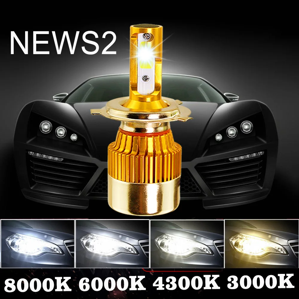 S2 автомобиля турбо светодиодный фар 3000K 8000K 6000K 4300K 12000LM H1 H8 H4 H9 H3 H7 H11 H16 9012 лампы Супер яркий COB светодиодные лампы свет