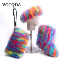 Зимняя Теплая обувь; женские зимние ботинки на лисьем меху; комплект с сумочкой и повязкой на голову; меховые ботильоны; ботинки с пушистым лисьим мехом; женская обувь на плоской платформе; botas Mujer