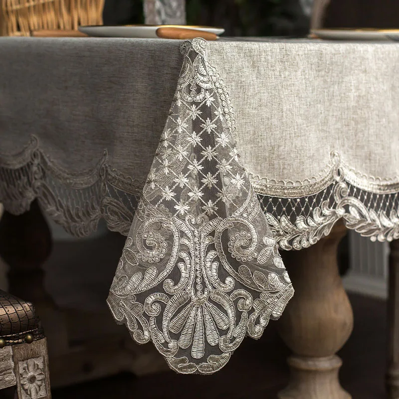 Nordic Embroidered Lace Rectangular Tablecloth, Dining Square, Kitchen Coffee Table Cover, Dustproof, Light Luxury - Image 4