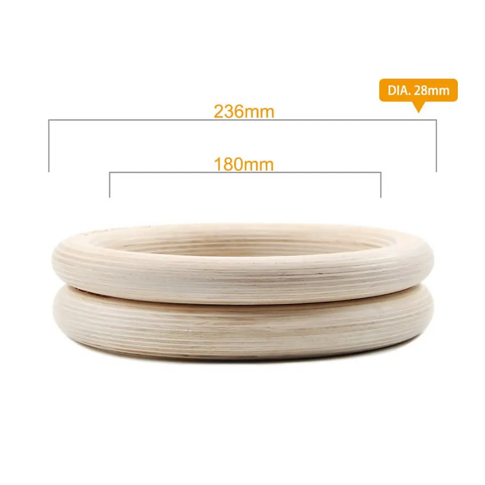 1 Pair Birch Wood Gymnastic Rings Pull Up GYM Ring for Home Fitness Strength Training. 2.8cm*4.5m Adjustable Straps for Optional
