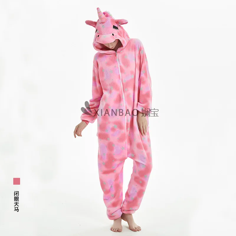 Adult Animal Pajamas Women Sleepwear Onesie Kigurumi Pyjama Kids Anime Cartoon Overalls Winter Nightie Jumpsuit Costumes