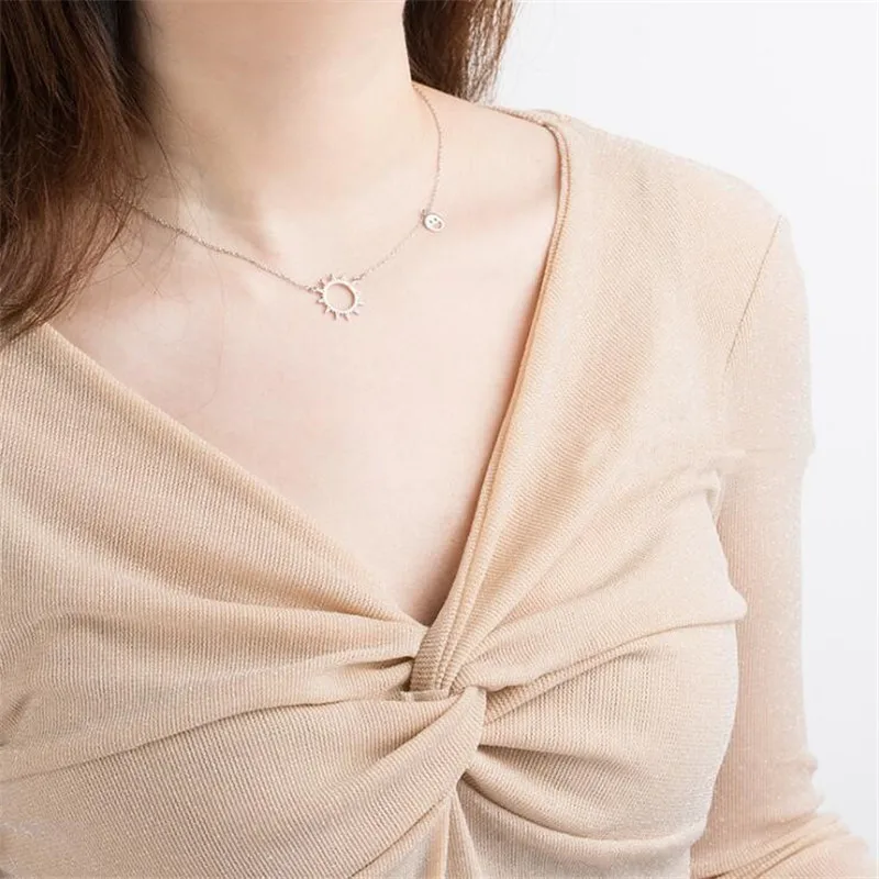 New Fashion Sun Smiley Temperament 925 Sterling Silver Jewelry Hollow Simple Popular Clavicle Chain Necklaces XL092 - Image 3