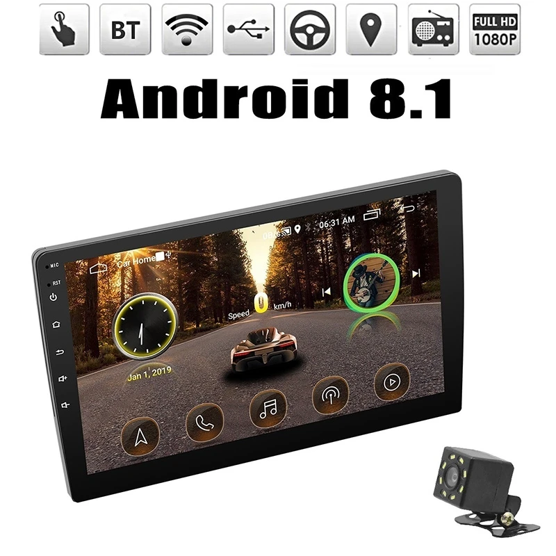 2 Din 9 дюймов Android 8,1 Универсальное автомобильное радио 1G+ 16G стерео gps Navi wifi USB Bluetooth Мультимедиа MP5 плеер с камерой