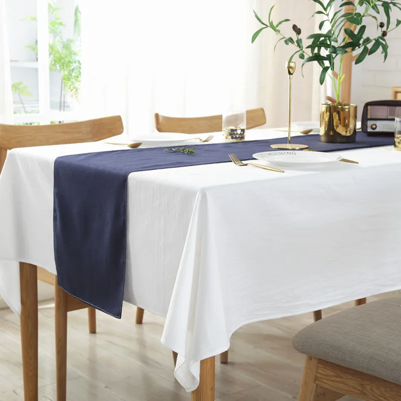 Minimalist white pleated cotton tablecloth Hotel Wedding Restaurant dining table cloth Cover towel Cloth