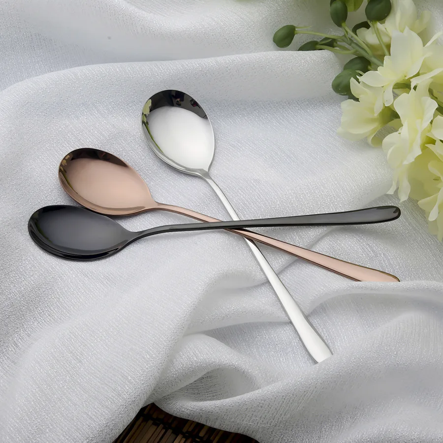 304 Stainless Steel Spoon Korean Long Handle Metal Spoon Restaurant Tableware Dessert Spoon Flatware Coffee Kitchen Tableware