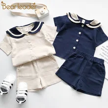 Bear Leader/Детский комплект, летний детский хлопковый костюм в морском стиле для мальчиков и девочек с короткими рукавами и пятиточечными шортами, Детский костюм, for1-6T