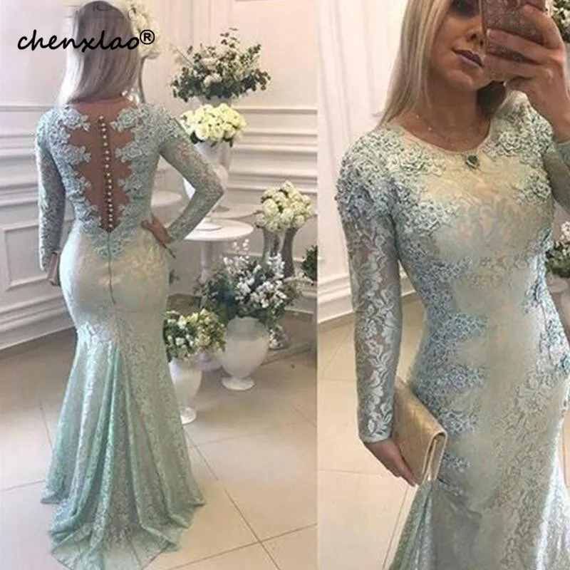 2019 мусульманские Вечерние платья Русалка с длинными рукавами кружевное платье с низким вырезом на спине Дубай Саудовская арабское