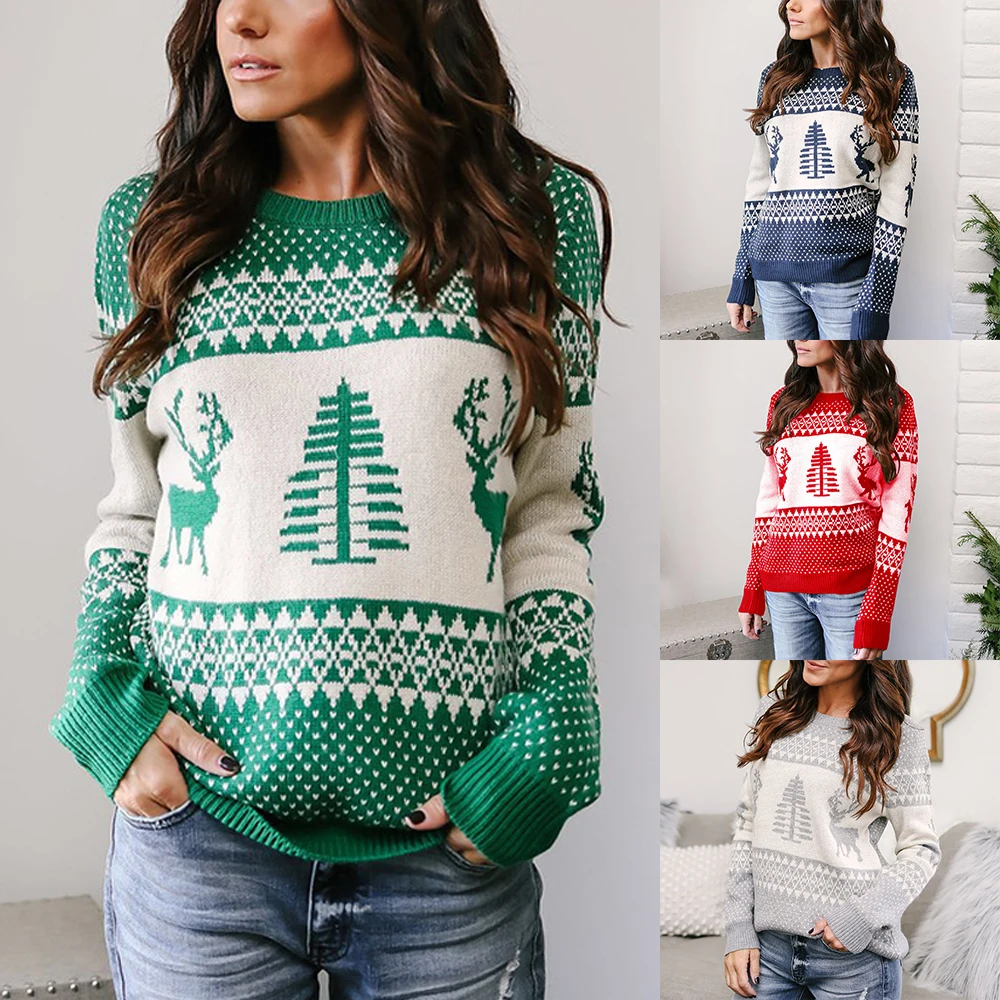 

SHUJIN 2019 Patterns Reindeer Christmas Sweater Pullover Sweaters
