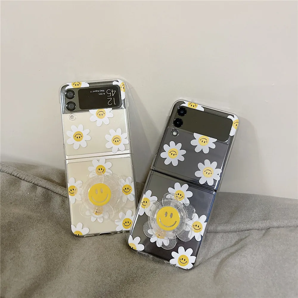 samsung galaxy z flip 3 5g case New Hard PC Phone Capa Case For Samsung Galaxy Z Flip3 Zflip3 5G With Sunflower Holder Funda Cover For Samsung Galaxy Z Flip3 samsung z flip3 case