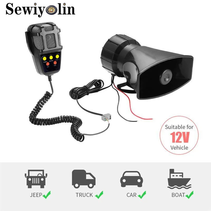 

Sewiyolin 2020 Five Sounds Tone Sound Car Emergency Siren Car Siren Horn Mic PA Speaker System Emergency Amplifier Hooter 12V