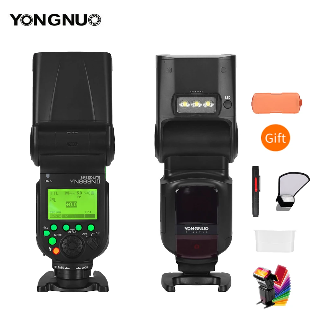 Вспышка YONGNUO YN968N II для Canon Nikon DSLR совместима с YN622N YN560 Беспроводная TTL Speedlite 1/8000 со светодиодным светильник Вспышка YONGNUO YN968N II для Canon Nikon DSLR совместима с YN622N YN560 Беспроводная TTL Speedlite 1/8000 со светодиодным светильник