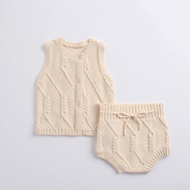 Комплект однотонной вязаной одежды для новорожденных - Цвет: beige