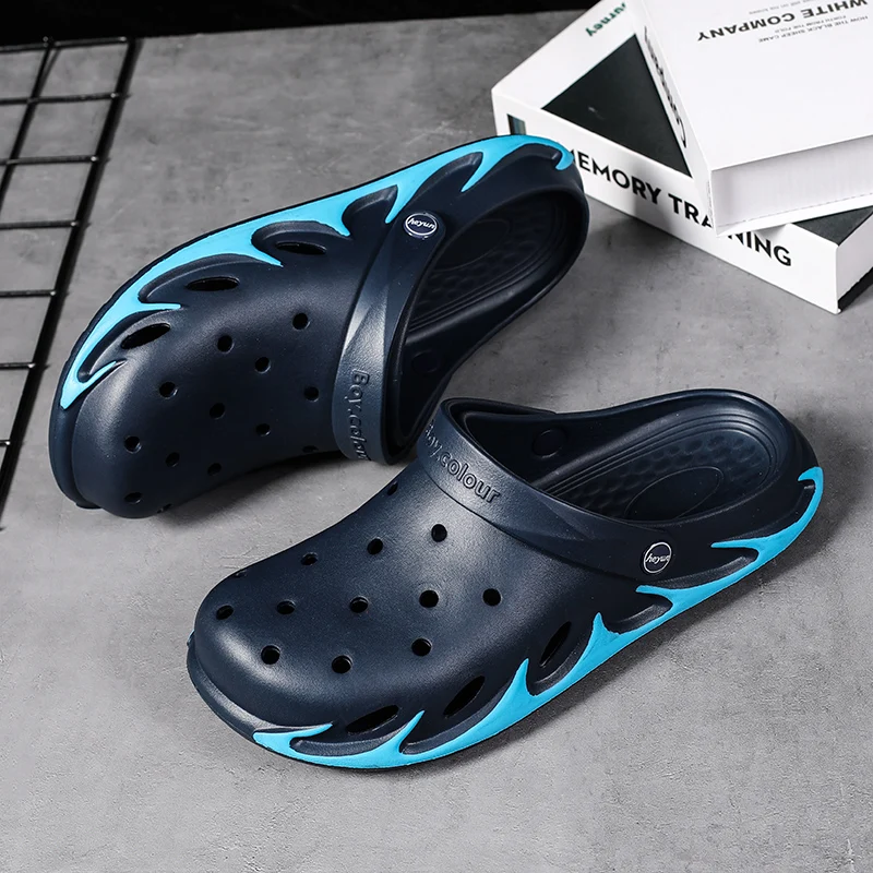 

New EVA Men's Sandals Summer Trendy Thick-soled Roman Beach Slippers Lazy Outdoor Wear-resistant Hollow Sole Bathroom Shower