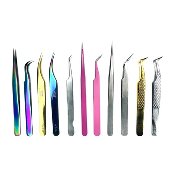 

Viplash 2PCS/SET Straight Curved Eyelash Tweezers Nipper Stainless Steel Pointed Clip Makeup Mink EyeLash ExtensionTweezer