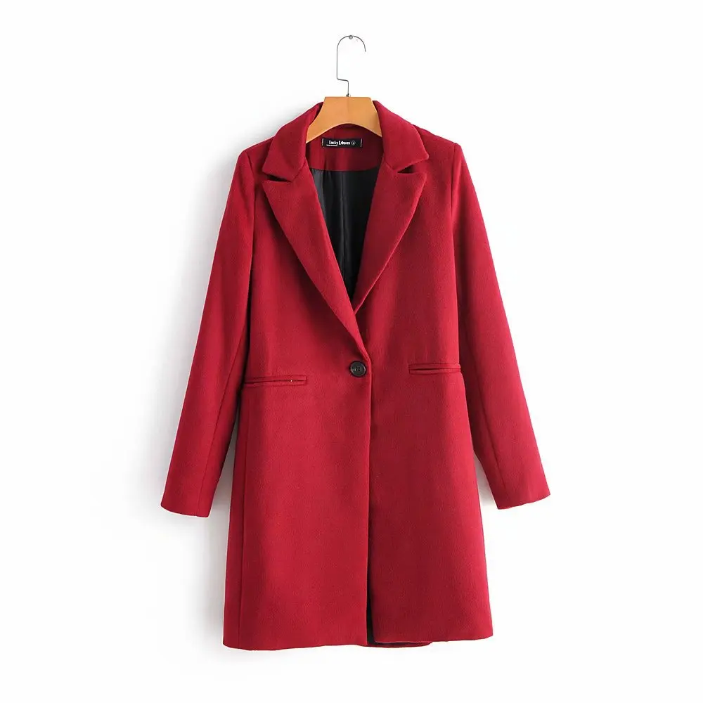 

2019 Autumn & Winter New Products Western Style Fashion Elegant Long Sleeve One-Button Mid-length Woolen Jacket WOMEN'S Overcoat