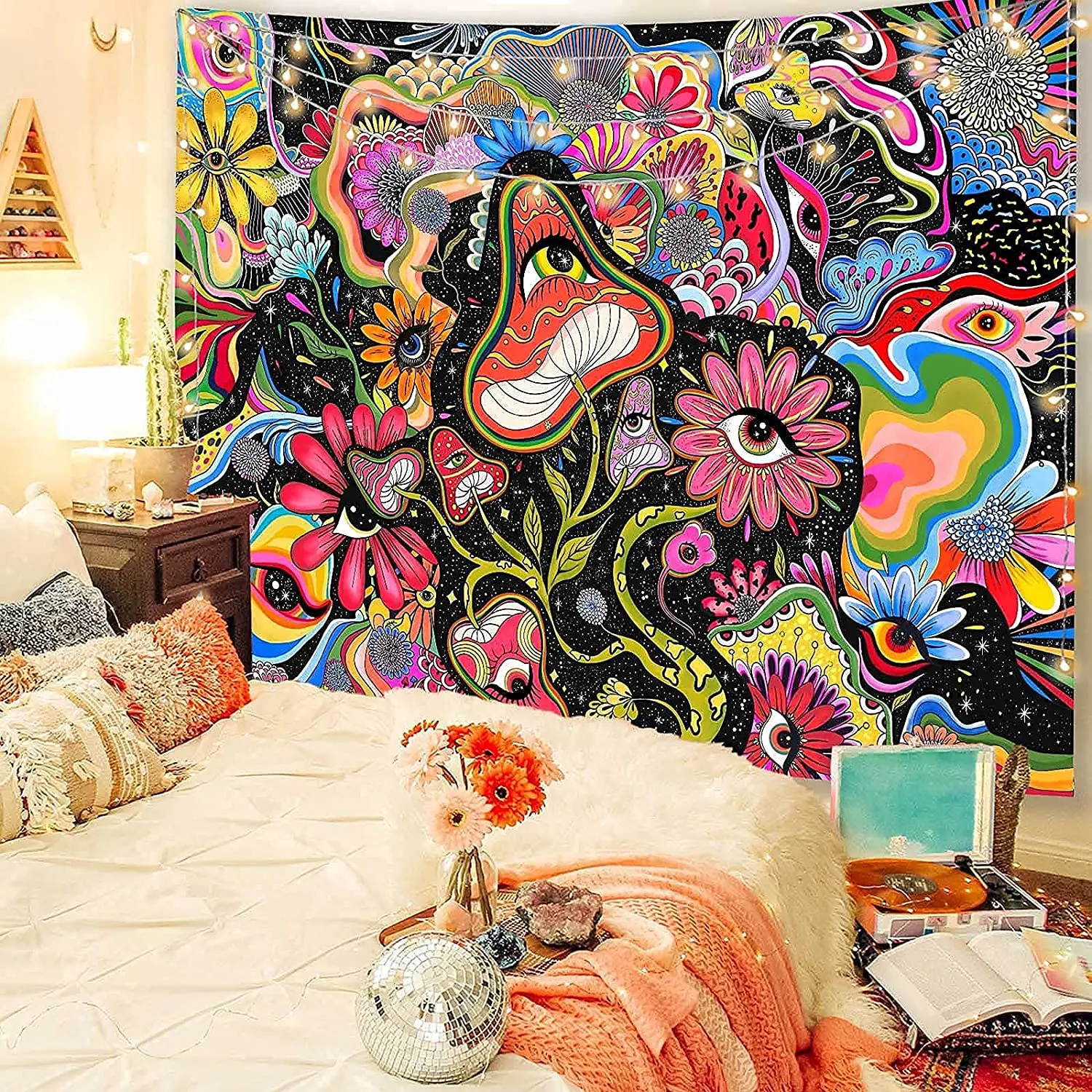 Psychedelic Tapisserie Pilz Tapisserie Trippy Tapisserie Bunte Hippy Auge  wandteppiche Wandbehang für Schlafzimmer Wand Kunst Dekor - AliExpress, image size:1500x1500