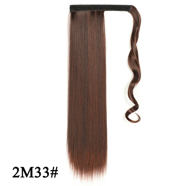 Leeons 20'' Synthetic Ponytail Hair pieces Heat Resistant Fiber Straight Ribbon Clip In Hair Extension 21 colors Brown Black 2m33