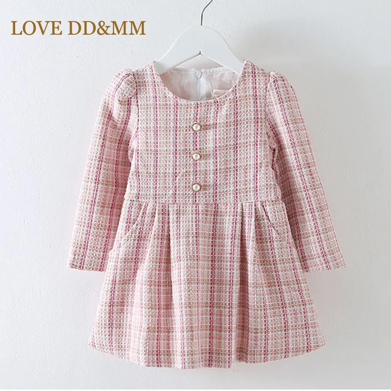LOVE DD&ampMM Girls Dresses 2022 Spring Children's Clothing Fashion Button Sweet Rainbow Plaid Long-Sleeved Princess Dress | Детская