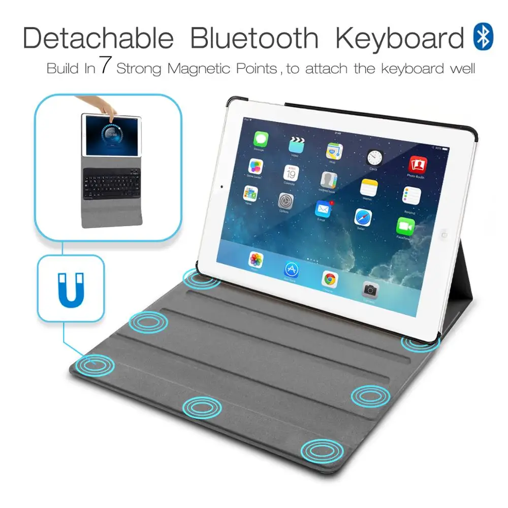 For iPad 2/3/4 9.7 Keyboard Case AZERTY QWERTY Franch German Layout Magnetic Stand Smart Cover Case A1416 A1430 A1403 A1458A1459